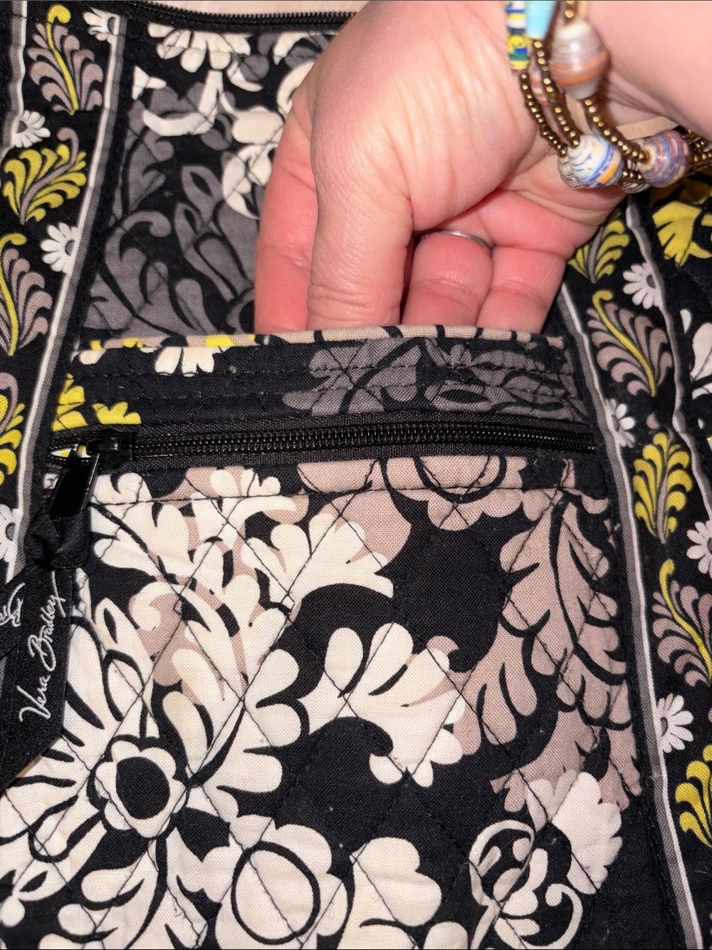 Vera Bradley Black, Yellow & Cream Floral Quilted Crossbody Bag - Picture 3 of 9